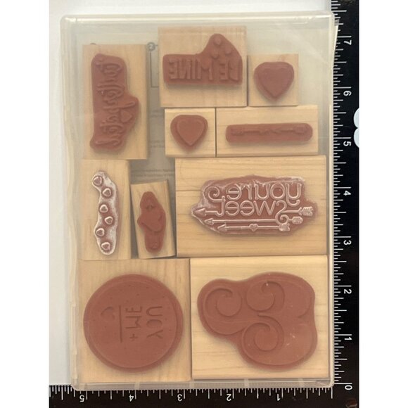 RARE STAMPIN' UP! YOU PLUS ME Wood Mounted Rubber Stamp Set VALENTINE LOVE - Picture 3 of 5